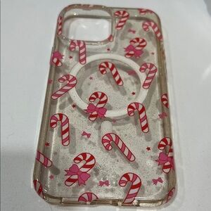 Velvet Caviar Glitter  Candy Cane and Bows Phone Case - Red & Pink